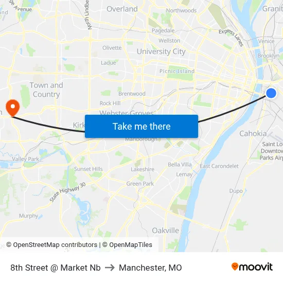 8th Street @ Market Nb to Manchester, MO map
