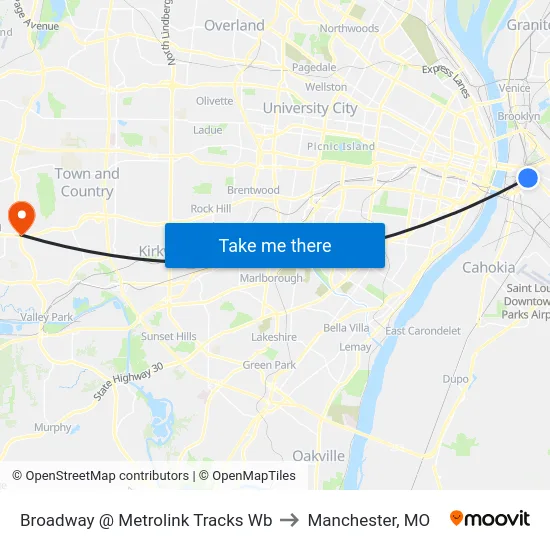 Broadway @ Metrolink Tracks Wb to Manchester, MO map