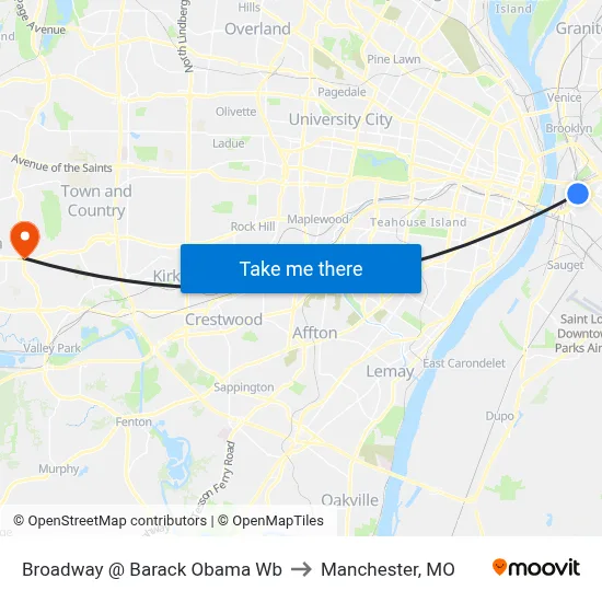 Broadway @ Barack Obama Wb to Manchester, MO map