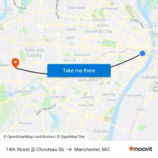 14th Street @ Chouteau Sb to Manchester, MO map