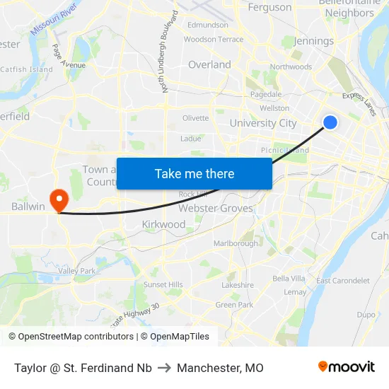 Taylor @ St. Ferdinand Nb to Manchester, MO map