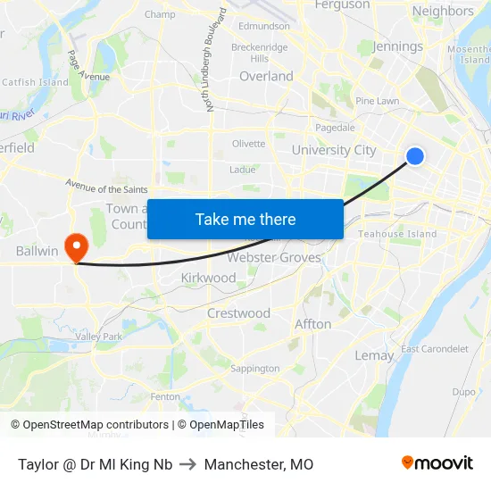 Taylor @ Dr Ml King Nb to Manchester, MO map