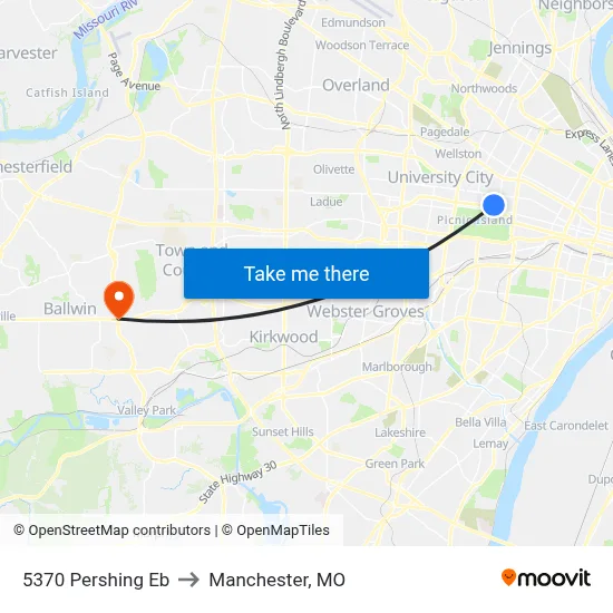 5370 Pershing Eb to Manchester, MO map
