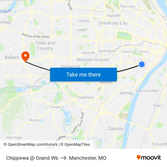 Chippewa @ Grand Wb to Manchester, MO map