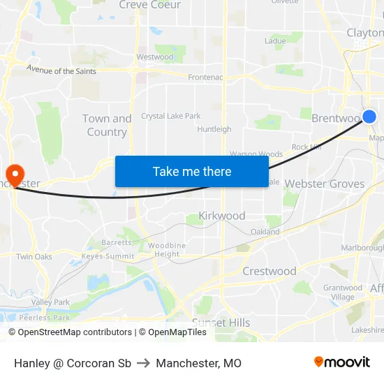 Hanley @ Corcoran Sb to Manchester, MO map