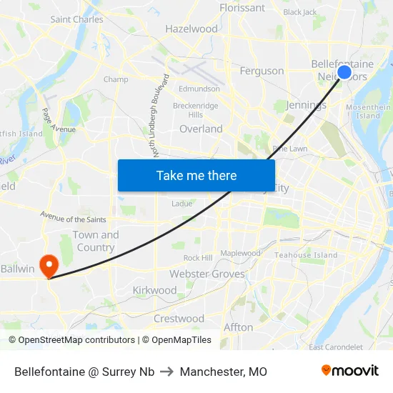 Bellefontaine @ Surrey Nb to Manchester, MO map