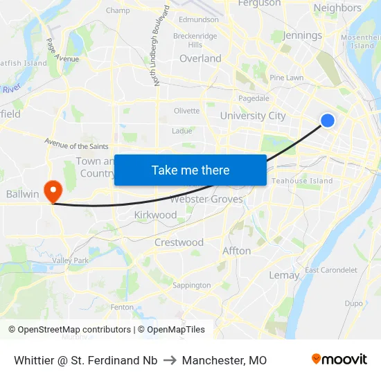 Whittier @ St. Ferdinand Nb to Manchester, MO map