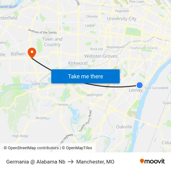 Germania @ Alabama Nb to Manchester, MO map