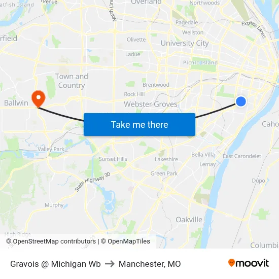 Gravois @ Michigan Wb to Manchester, MO map
