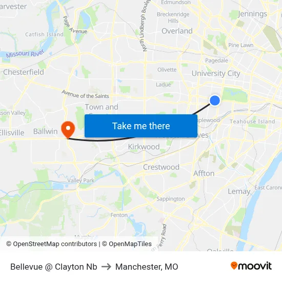 Bellevue @ Clayton Nb to Manchester, MO map