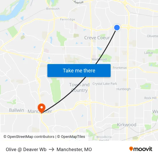 Olive @ Deaver Wb to Manchester, MO map