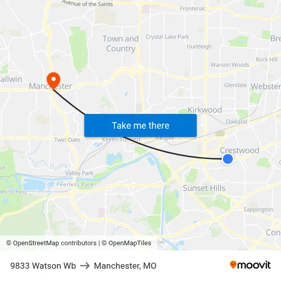 9833 Watson Wb to Manchester, MO map