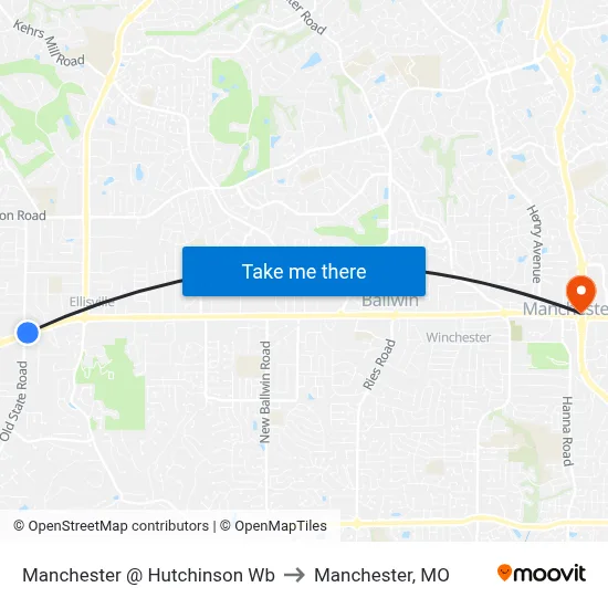 Manchester @ Hutchinson Wb to Manchester, MO map