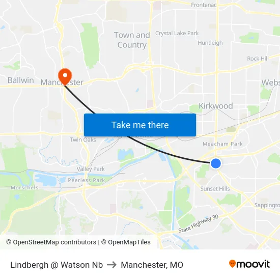 Lindbergh @ Watson Nb to Manchester, MO map
