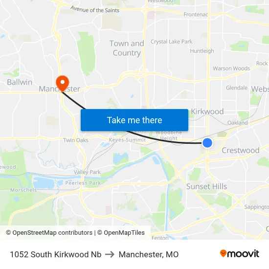 1052 South Kirkwood Nb to Manchester, MO map
