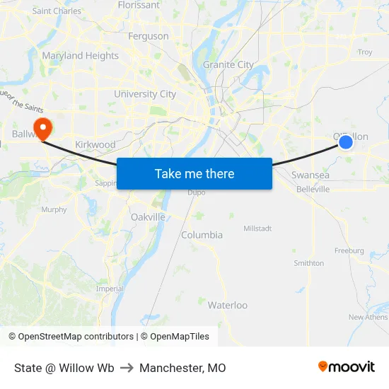 State @ Willow Wb to Manchester, MO map
