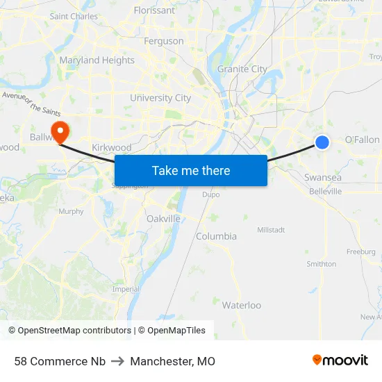 58 Commerce Nb to Manchester, MO map