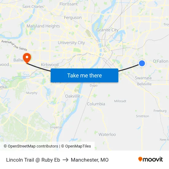 Lincoln Trail @ Ruby Eb to Manchester, MO map