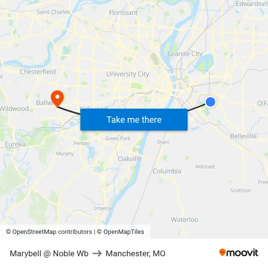 Marybell @ Noble Wb to Manchester, MO map