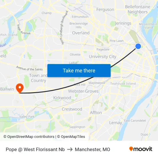 Pope @ West Florissant Nb to Manchester, MO map