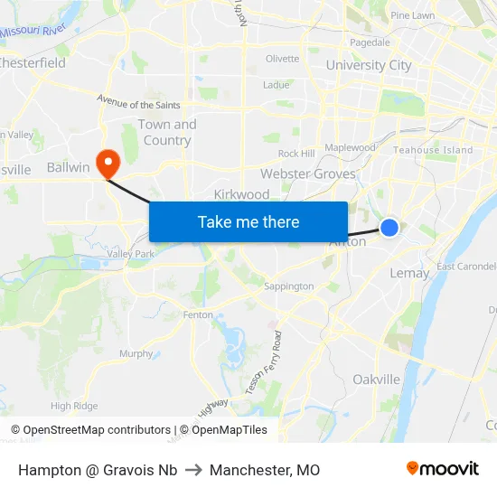 Hampton @ Gravois Nb to Manchester, MO map