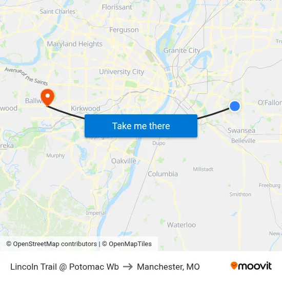 Lincoln Trail @ Potomac Wb to Manchester, MO map