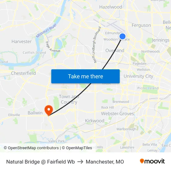 Natural Bridge @ Fairfield Wb to Manchester, MO map