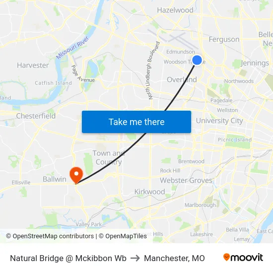 Natural Bridge @ Mckibbon Wb to Manchester, MO map