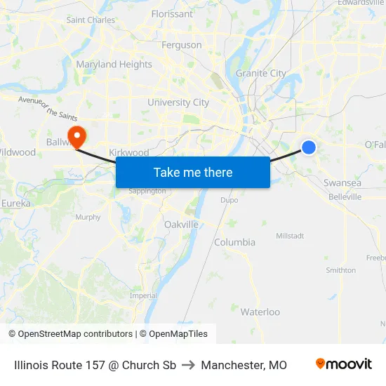Illinois Route 157 @ Church Sb to Manchester, MO map