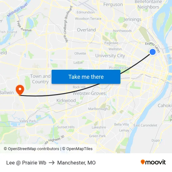Lee @ Prairie Wb to Manchester, MO map