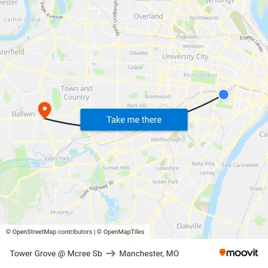 Tower Grove @ Mcree Sb to Manchester, MO map