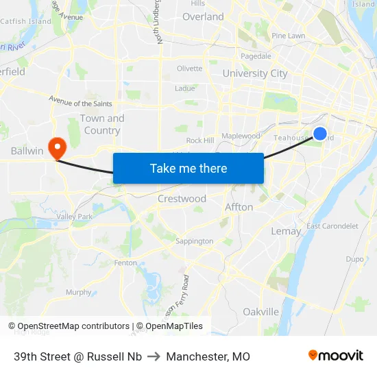 39th Street @ Russell Nb to Manchester, MO map
