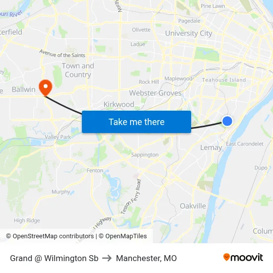 Grand @ Wilmington Sb to Manchester, MO map