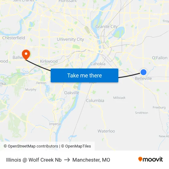 Illinois @ Wolf Creek Nb to Manchester, MO map
