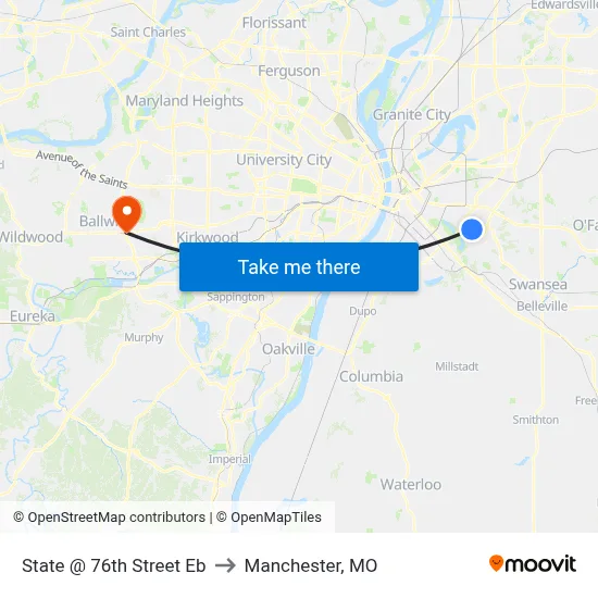 State @ 76th Street Eb to Manchester, MO map