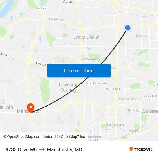 9733 Olive Wb to Manchester, MO map