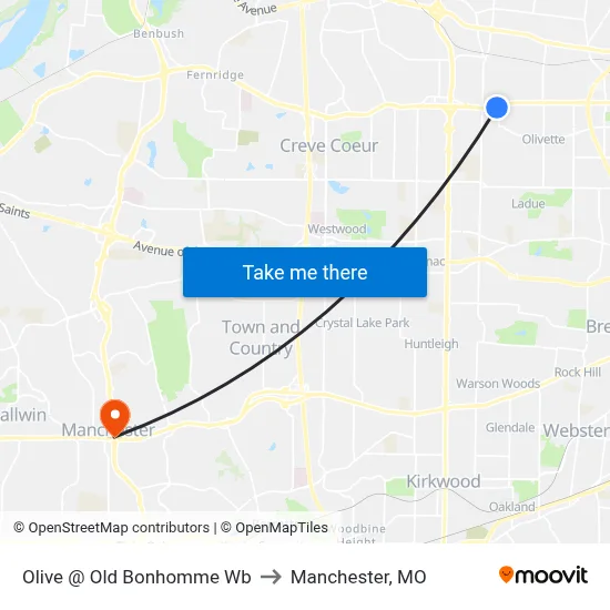 Olive @ Old Bonhomme Wb to Manchester, MO map