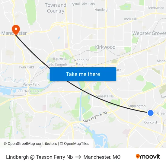 Lindbergh @ Tesson Ferry Nb to Manchester, MO map