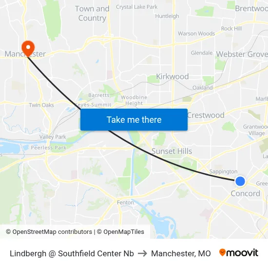 Lindbergh @ Southfield Center Nb to Manchester, MO map