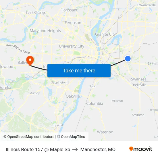 Illinois Route 157 @ Maple Sb to Manchester, MO map