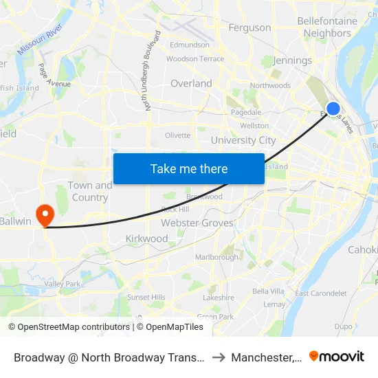 Broadway @ North Broadway Transit Ctr Sb to Manchester, MO map