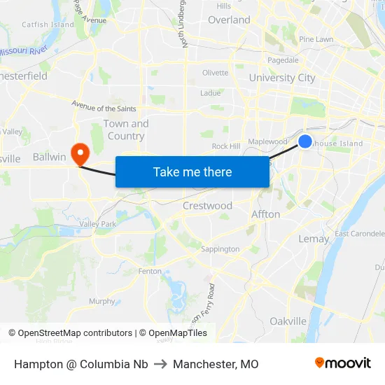 Hampton @ Columbia Nb to Manchester, MO map