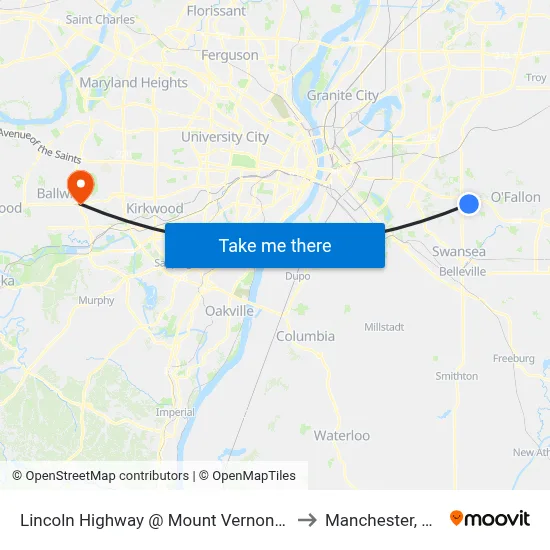 Lincoln Highway @ Mount Vernon Wb to Manchester, MO map