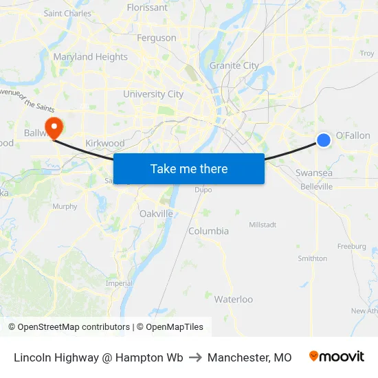 Lincoln Highway @ Hampton Wb to Manchester, MO map