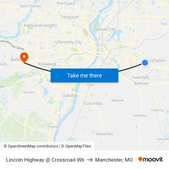 Lincoln Highway @ Crossroad Wb to Manchester, MO map