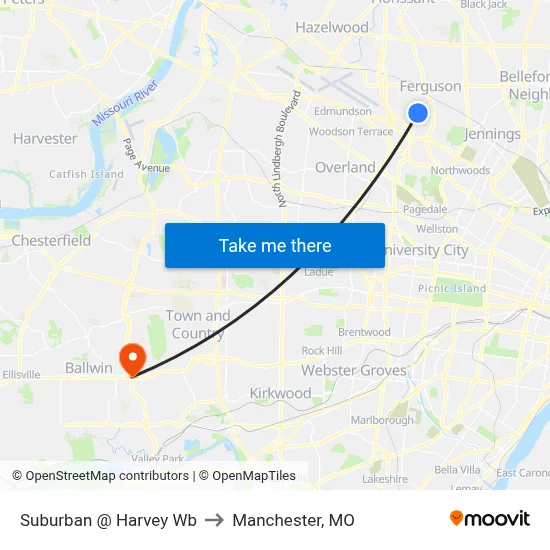 Suburban @ Harvey Wb to Manchester, MO map