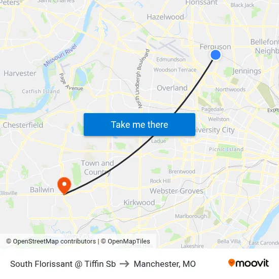 South Florissant @ Tiffin Sb to Manchester, MO map