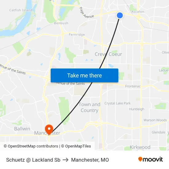 Schuetz @ Lackland Sb to Manchester, MO map