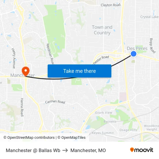 Manchester @ Ballas Wb to Manchester, MO map