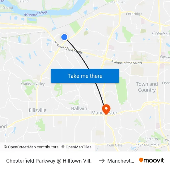 Chesterfield Parkway @ Hilltown Village Center Nb to Manchester, MO map